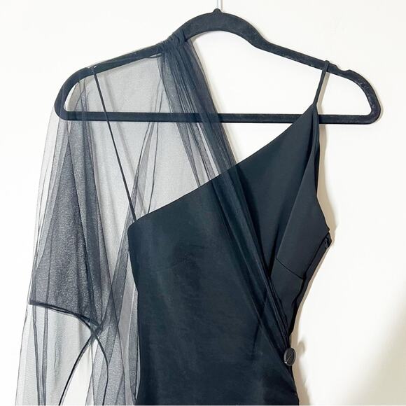 Cushnie Black Single Sleeve Mini Dress Tulle Overlay Size 0 - Picture 4 of 9